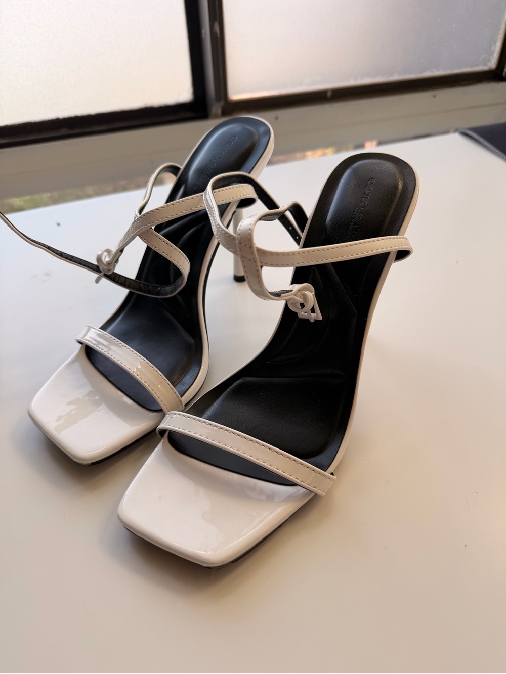 Arden B White Strappy Square-Toe Heels